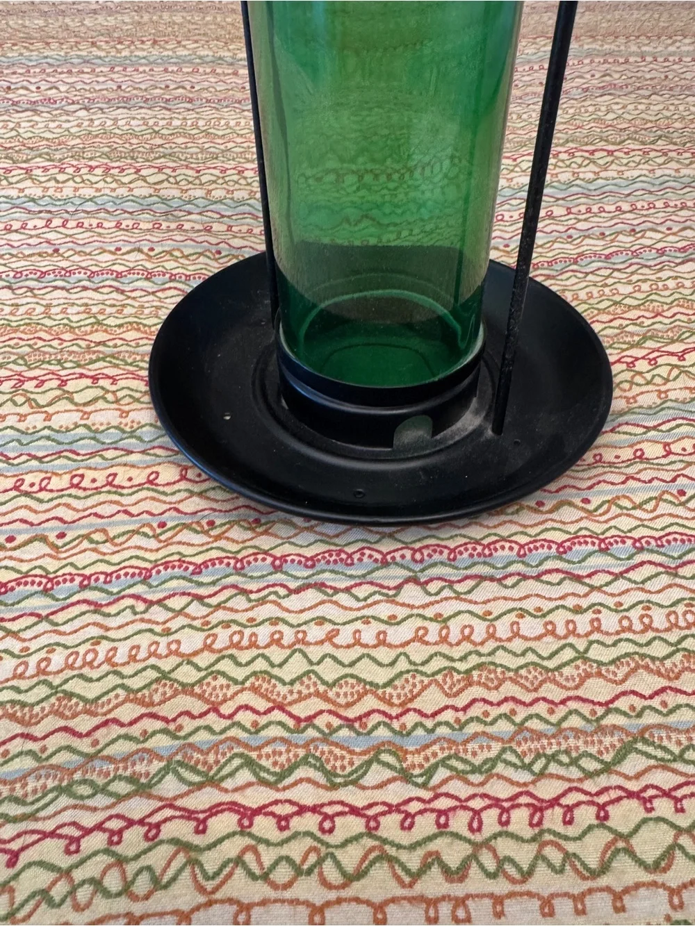 Upcycled Green Glass Wine Bottle Bird Feeder Hanging Yard Decor Rustic